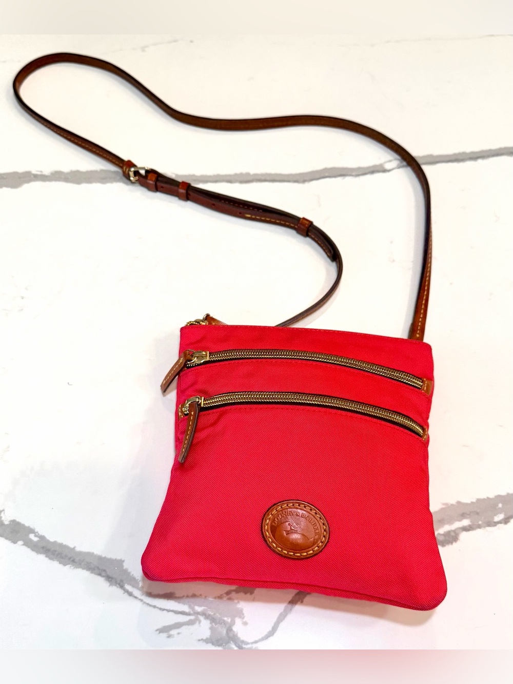 Dooney & Bourke Red Crossbody Double-Zip Pouch with Leather Trim - Picture 6 of 12